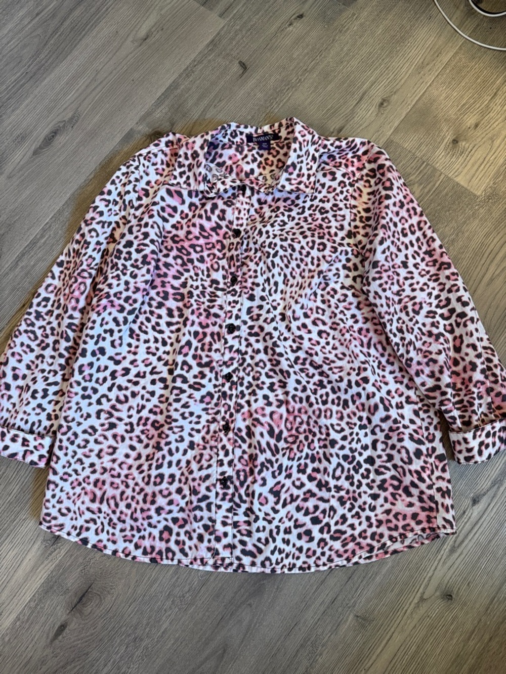 Roaman's Pink and Black Leopard Print Shirt